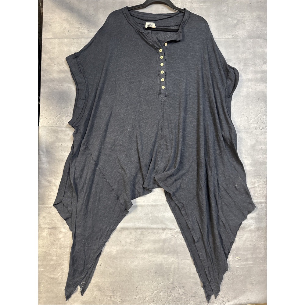 Free People Oversized Tunic Asymmetrical Hem Button Placket Small